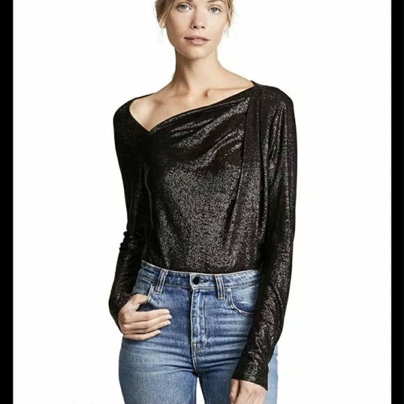 Ramy Brook Shimmering Navy Metallic Sparkly Draped Knit Top S - Picture 3 of 14